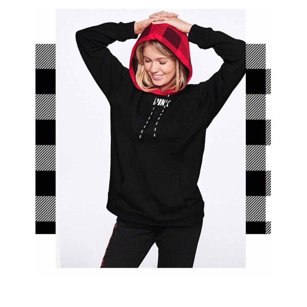 Victoria’s Secret PINK Red Plaid Sherpa Hoodie